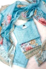 Shripali Blue Organza Digital Printed Heavy Embroidery Suit - Image 3