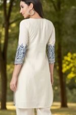 Shripali Floral Resham Embroidered V-Neck Chanderi Silk Tunic with Trouser - Image 7