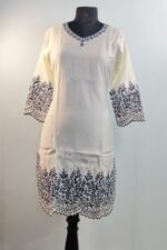 Shripali Floral Resham Embroidered V-Neck Chanderi Silk Tunic with Trouser - Image 4