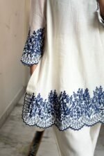 Shripali Floral Resham Embroidered V-Neck Chanderi Silk Tunic with Trouser - Image 9