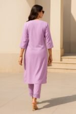 Shripali Lavender Heavy Chikankari Kurta Plazzo with Crochet Lace Work - Image 3
