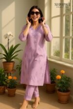 Shripali Lavender Heavy Chikankari Kurta Plazzo with Crochet Lace Work - Image 6
