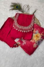 Shripali Maroon Sequinned Dhotipant Suit with Floral Organza Dupatta - Image 2