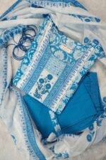 Shripali Blue Colour Pure Mulmul Cotton Suit Hand Embroidered with Digital Print Pure Cotton Dupatta - Image 3