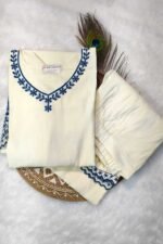 Shripali Floral Resham Embroidered V-Neck Chanderi Silk Tunic with Trouser - Image 2