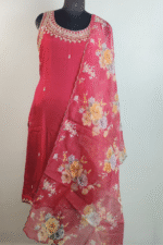 Shripali Maroon Sequinned Dhotipant Suit with Floral Organza Dupatta - Image 6