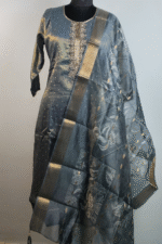 Shripali Grey & Golden Shimmer Jacquard Silk Suit with Hand Embroidery - Image 5