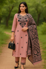 Shripali Pink Pure Khadi Cotton Kurta with Embroidery and Digital Print Cotton Dupatta