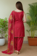 Shripali Maroon Sequinned Dhotipant Suit with Floral Organza Dupatta - Image 7