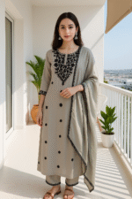 Shripali Grey Rayon Thread Work Suit - Image 2
