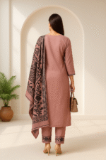 Shripali Pink Pure Khadi Cotton Kurta with Embroidery and Digital Print Cotton Dupatta - Image 5