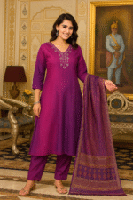 Shripali Purple Coloured Pure Muslin with Hand Embroidery - Image 2