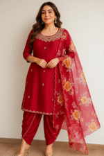 Shripali Maroon Sequinned Dhotipant Suit with Floral Organza Dupatta - Image 5