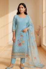 Shripali Blue Organza Digital Printed Heavy Embroidery Suit - Image 2