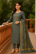 Shripali Grey & Golden Shimmer Jacquard Silk Suit with Hand Embroidery - Image 7