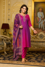 Shripali Purple Coloured Pure Muslin with Hand Embroidery