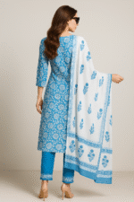 Shripali Blue Colour Pure Mulmul Cotton Suit Hand Embroidered with Digital Print Pure Cotton Dupatta - Image 5