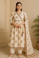 Shripali Pure Malmal Cotton Angrakha Kurta Pant Set with Dupatta