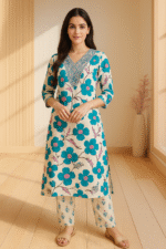 Shripali A-Line Pure Cotton with Floral Print Kurta Pant Set with Dupatta - Image 3