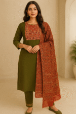 Shripali Pure Cotton Azrakh Print Gamthi Suit with Dupatta