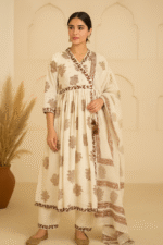 Shripali Pure Malmal Cotton Angrakha Kurta Pant Set with Dupatta - Image 7