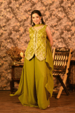 Shripali Designer Olive Green Banarsi Style Sharara Set