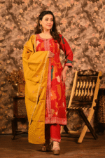 Shripali Chinon Red Mustard Sherwani Style 3 PC Suit