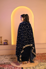 Shripali Navy Blue Velvet 3Pc Suit With Hand Embroidered Zari And Sequins Work With Designer Emblished Work Dupatta - Image 4