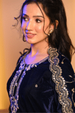 Shripali Navy Blue Velvet 3Pc Suit With Hand Embroidered Zari And Sequins Work With Designer Emblished Work Dupatta - Image 6