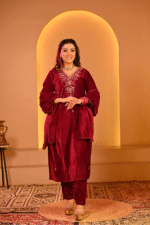 Shripali Royal Pink Velvet Zari Embroidered 3 Pc Suit