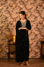 Shripali Regal Black Velvet 3Pc Suit With Hand Embroidered Zari , Sequins And Bead Work - Image 2