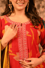 Shripali Chinon Red Mustard Sherwani Style 3 PC Suit - Image 2