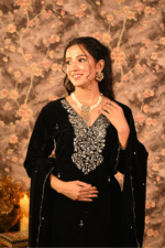 Shripali Regal Black Velvet 3Pc Suit With Hand Embroidered Zari , Sequins And Bead Work - Image 3