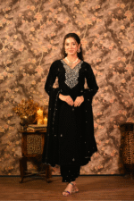 Shripali Regal Black Velvet 3Pc Suit With Hand Embroidered Zari , Sequins And Bead Work - Image 4