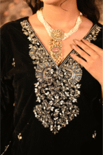 Shripali Regal Black Velvet 3Pc Suit With Hand Embroidered Zari , Sequins And Bead Work - Image 5