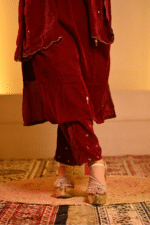Shripali Deep Maroon Velvet Rouge 3pc Suit With Motifs, Thread ,Zari And Bead Work - Image 6