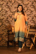 Shripali Mustard Chinon Silk Bandhej Suit With Heavy Zari And Thread Embroidery - Image 3