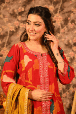 Shripali Chinon Red Mustard Sherwani Style 3 PC Suit - Image 3