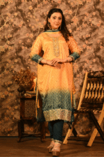 Shripali Mustard Chinon Silk Bandhej Suit With Heavy Zari And Thread Embroidery - Image 4